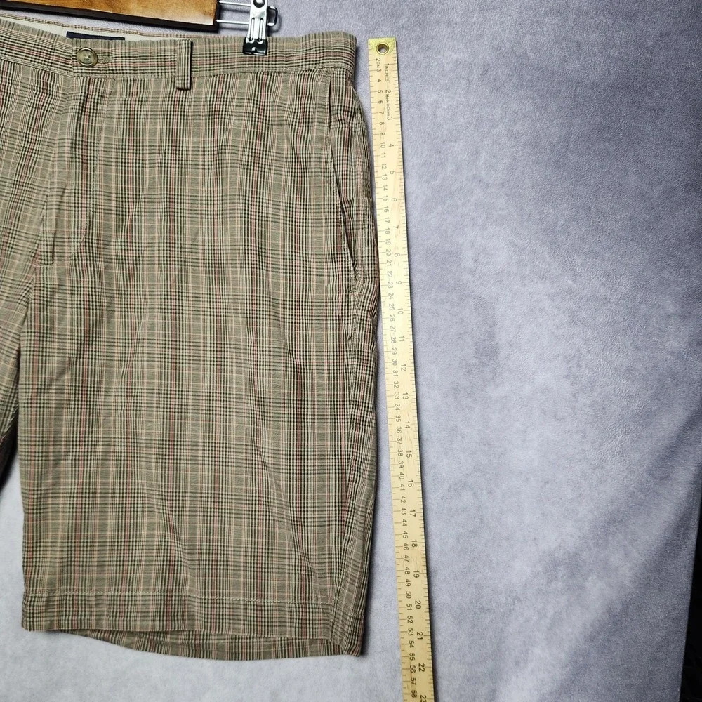 Banana Republic Mens 38 Brown Tan Plaid Cotton Linen Blend Flat Front Shorts